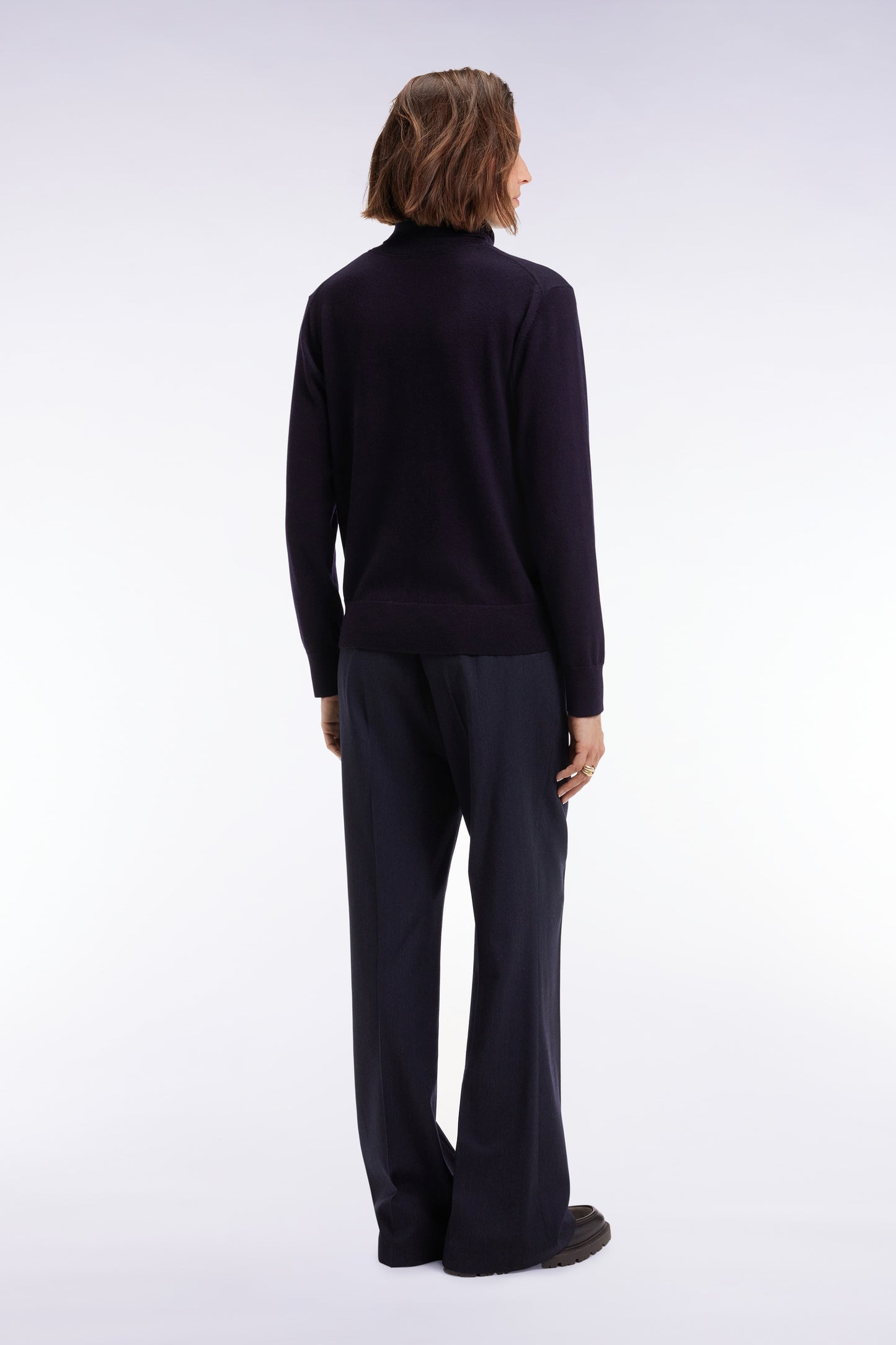 Pantalon flare en flanelle de laine stretch marine