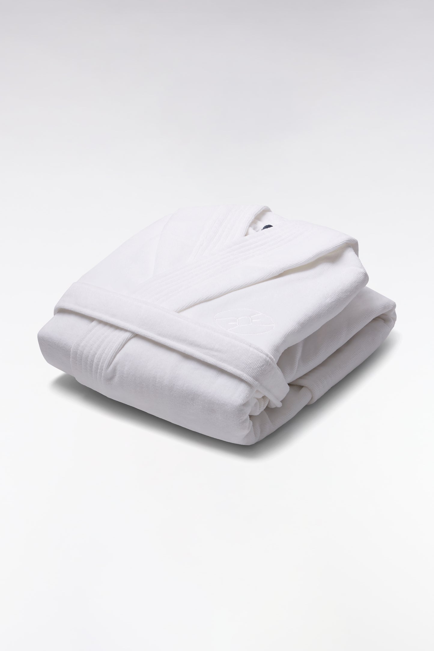 White cotton terry blend hooded bathrobe