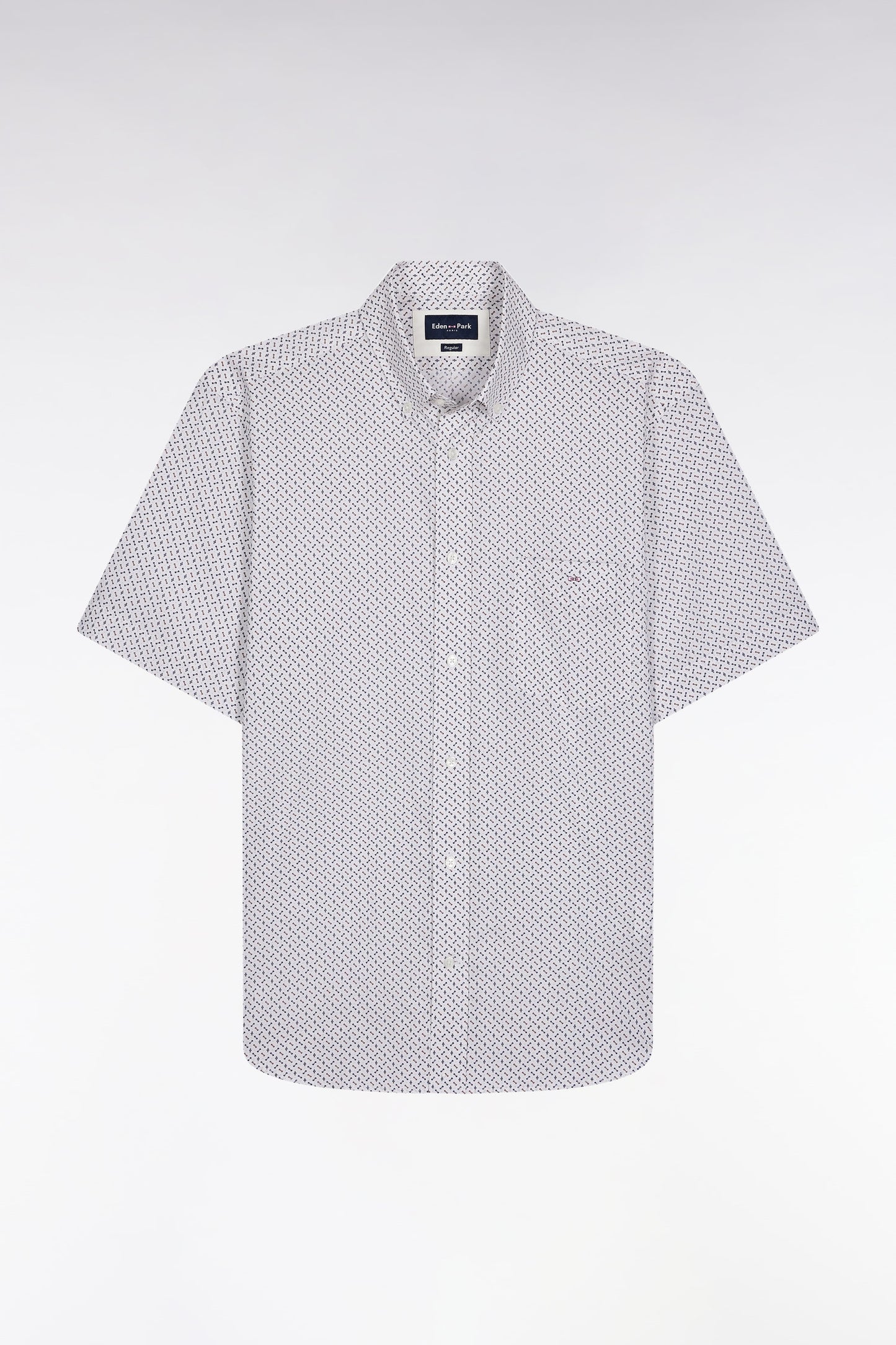 Chemise à manches courtes écru à micro-motifs coupe droite