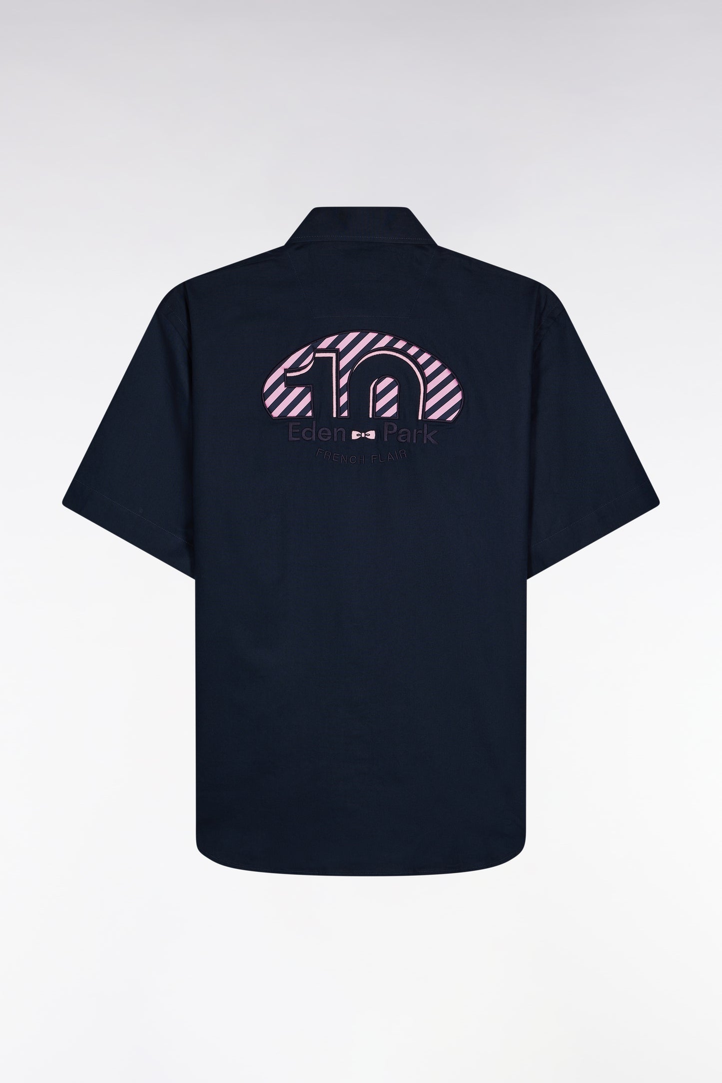 Chemise à manches courtes marine broderie dos 10 coupe droite