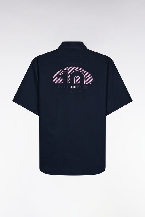 Chemise à manches courtes marine broderie dos 10 coupe droite - Image 1