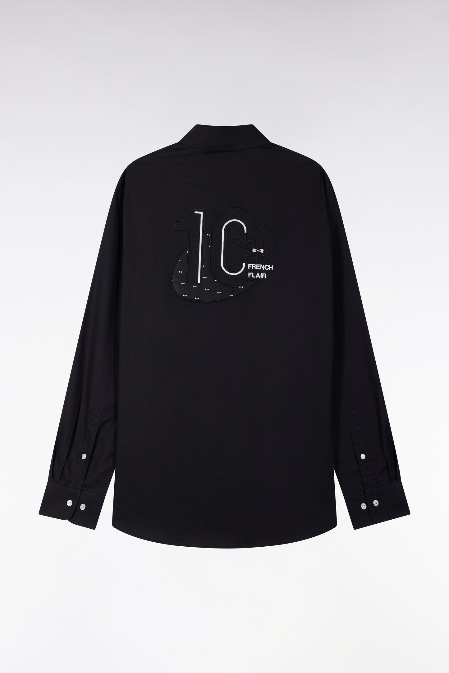 Chemise en coton pinpoint noire broderie dos coupe droite