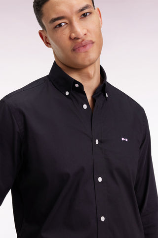 Chemise en coton noire broderies nœud papillon coupe droites