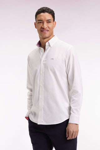 White cotton pinpoint shirt embroidery 10 back straight cut