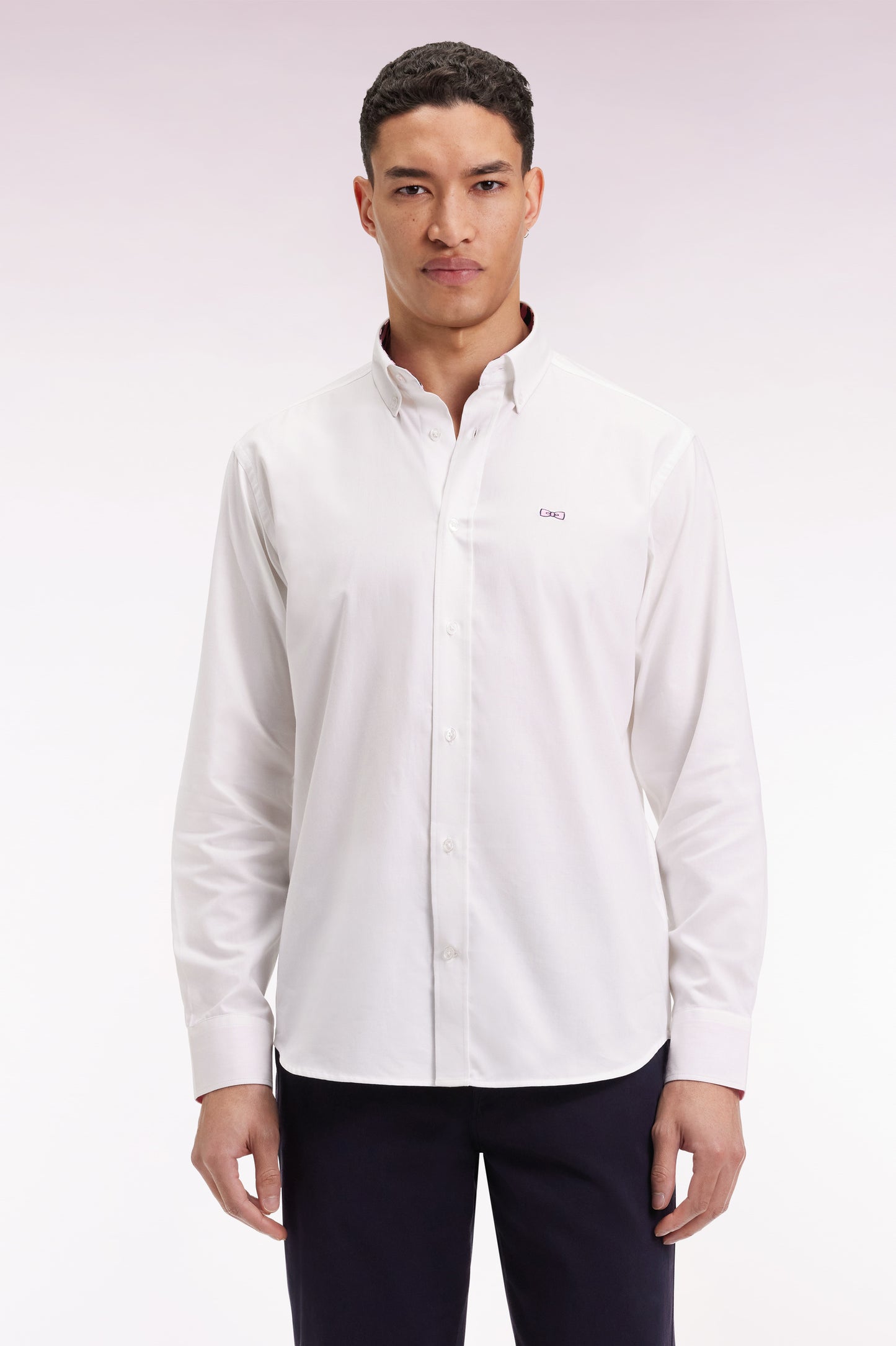 White cotton pinpoint shirt embroidery 10 back straight cut