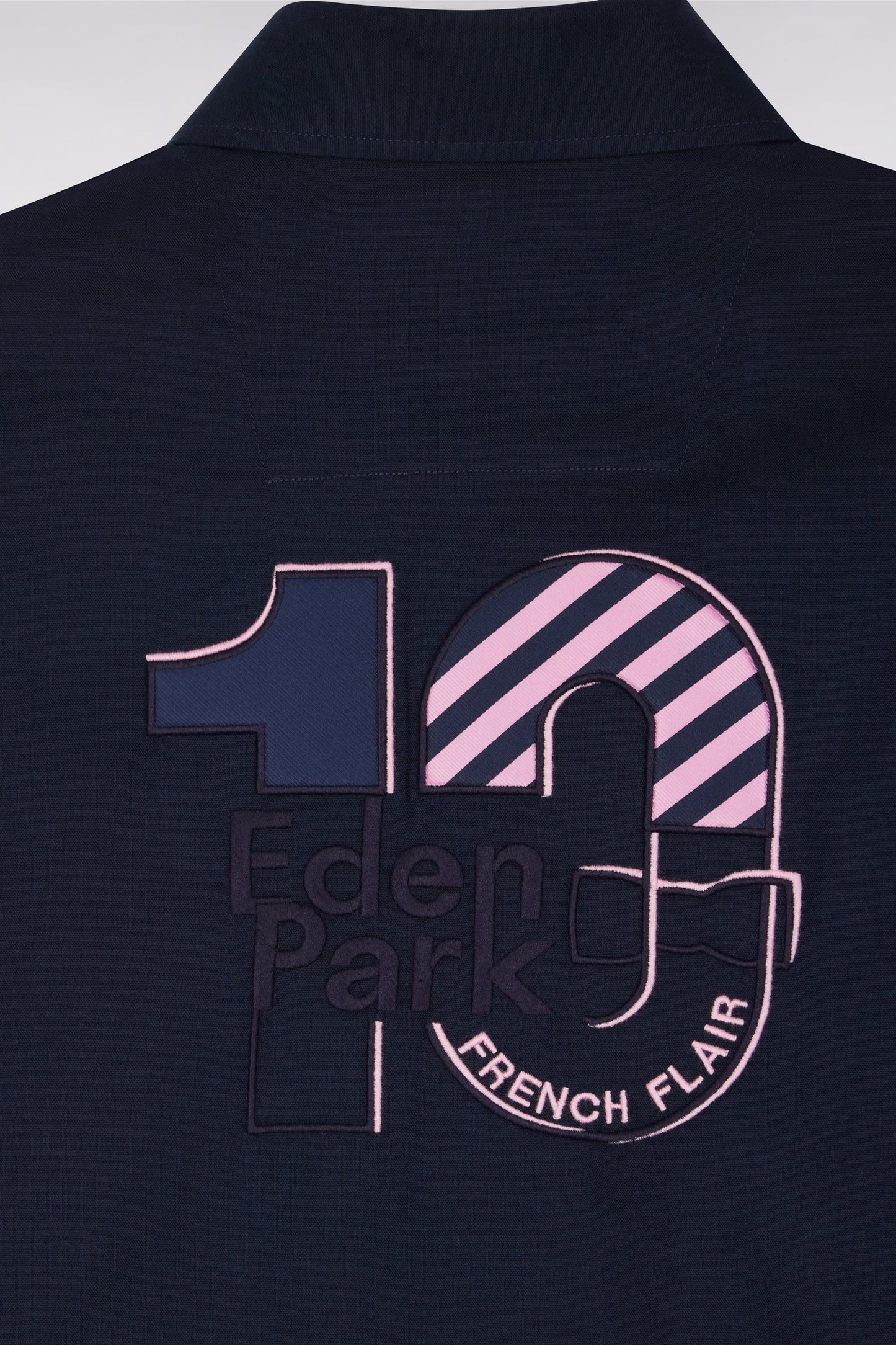 Navy pinpoint cotton shirt embroidery 10 back straight cut