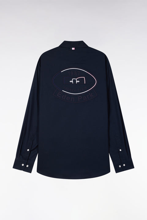 Chemise en coton pinpoint marine broderie dos coupe droite - Image 2