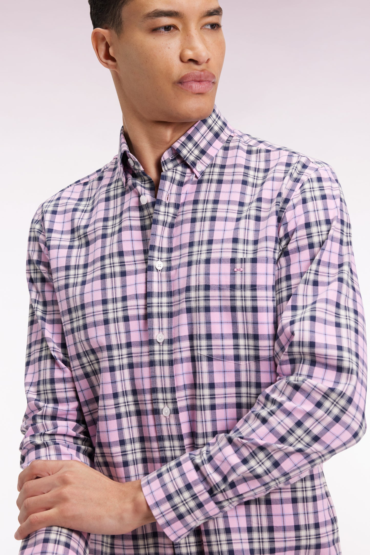Pink cotton check shirt, straight cut
