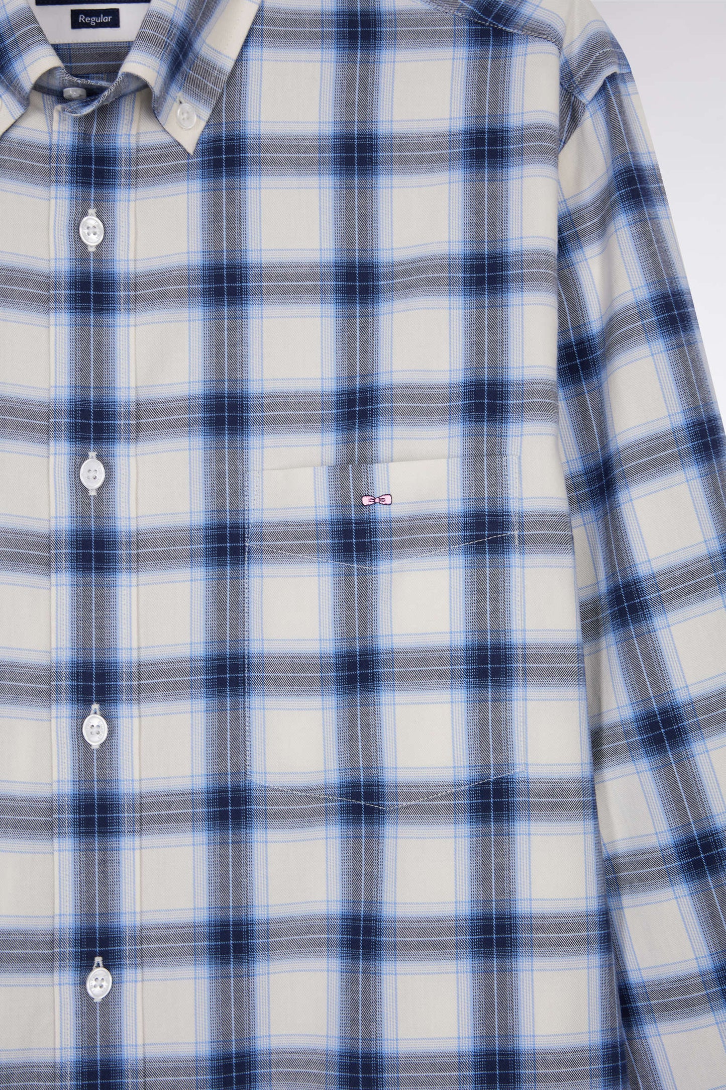 Chemise à carreaux en coton ciel coupe droite