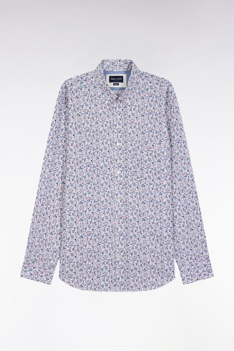 Chemise en coton beige à micro-motifs fleurs coupe droite - Image 2