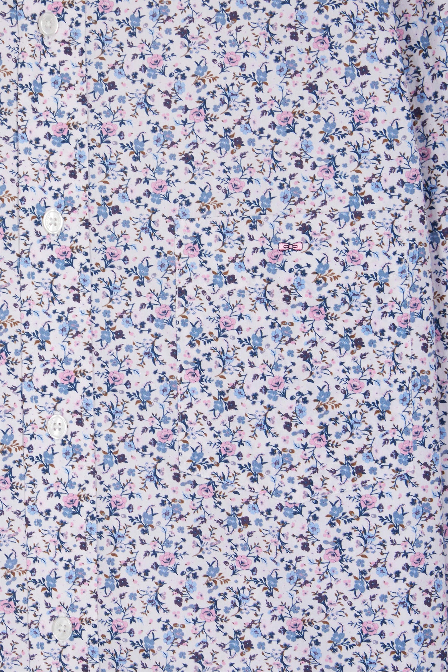 Chemise en coton beige à micro-motifs fleurs coupe droite