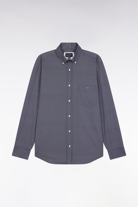 Navy cotton shirt with graphic micro-patterns, straight cut - Image 2