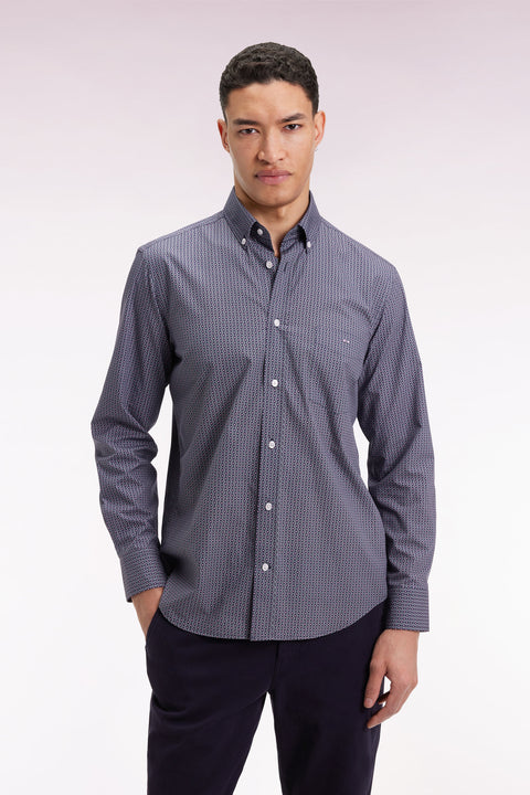 Chemise en coton marine à micro-motifs graphiques coupe droite - Image 1