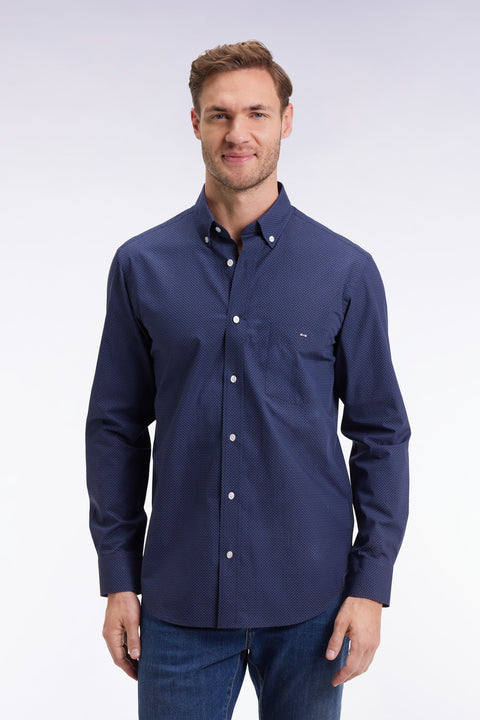 Chemise en popeline de coton à micro-motifs bleus coupe droite - Image 3