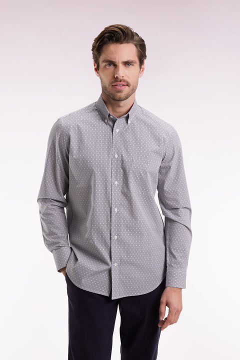 Chemise en coton à micro-motifs nœuds papillon bleus coupe droite - Image 1