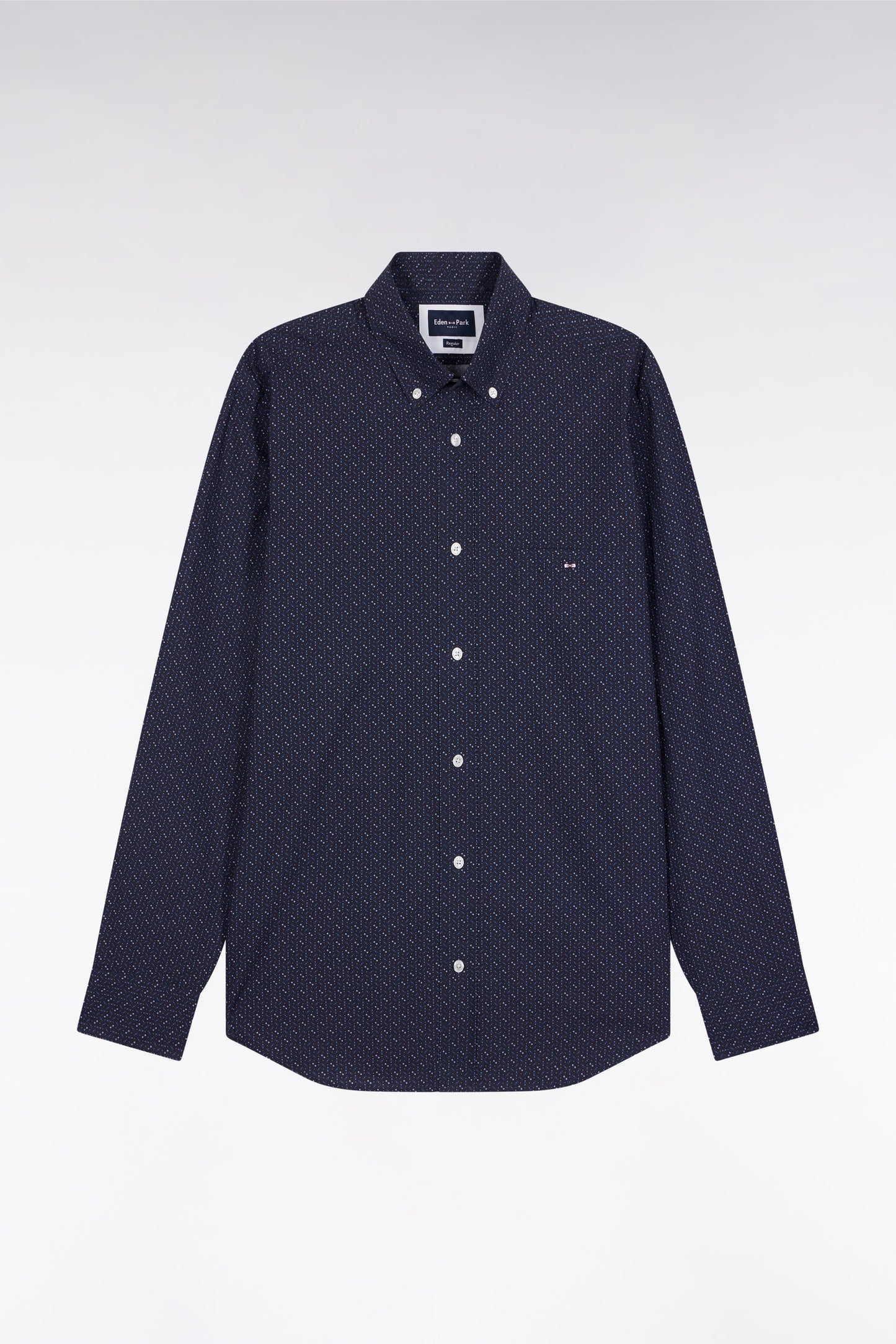 Chemise en coton marine à micro-motifs nœuds papillon coupe droite