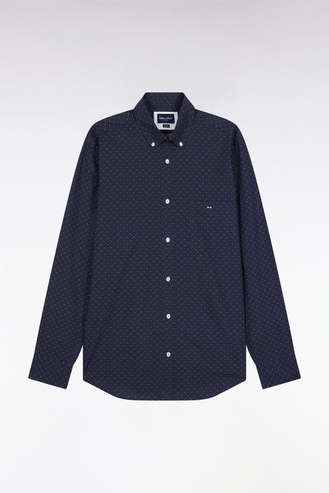 Chemise en coton marine à micro-motifs nœuds papillon coupe droite - Image 2