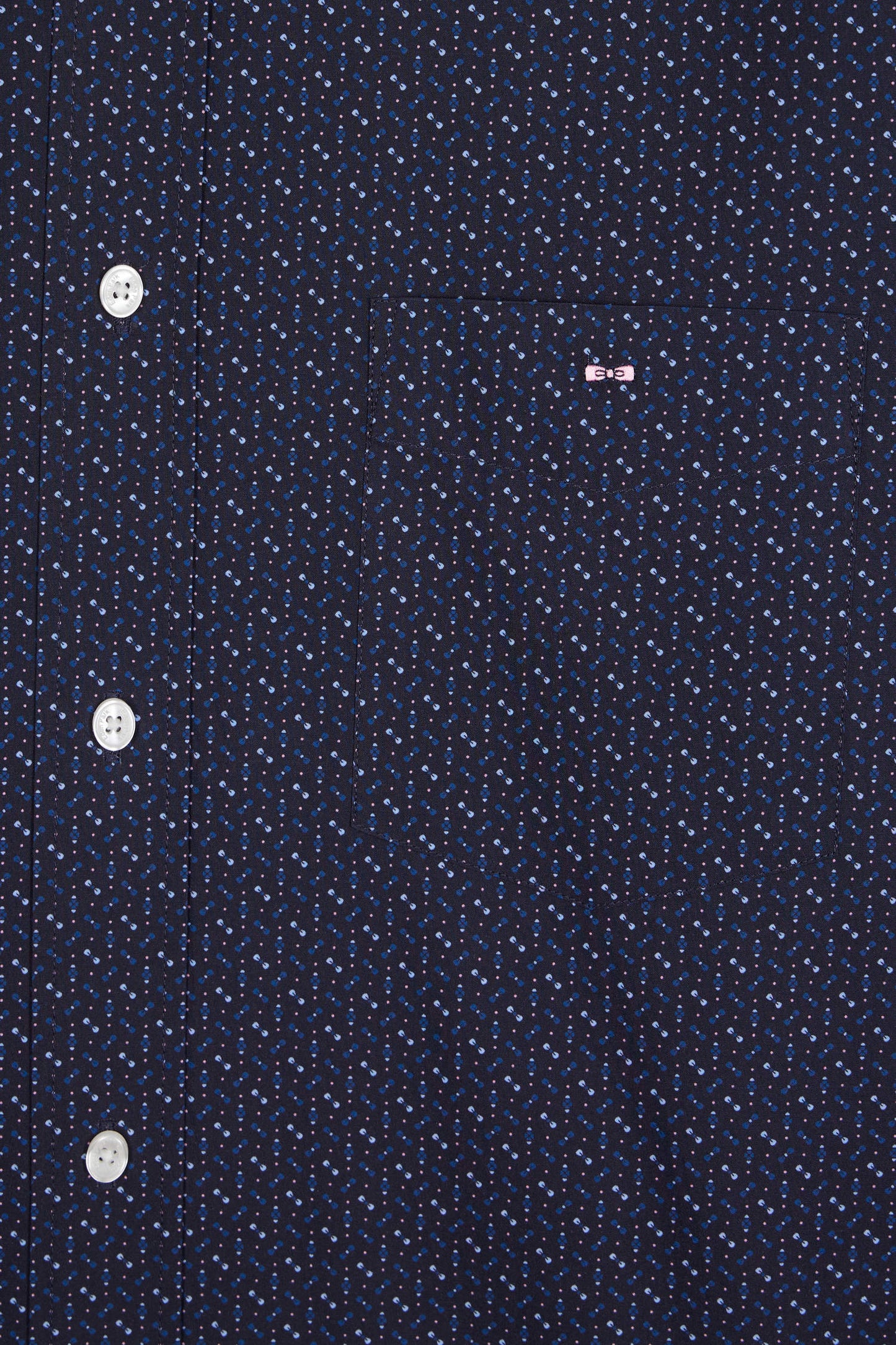 Chemise en coton marine à micro-motifs nœuds papillon coupe droite
