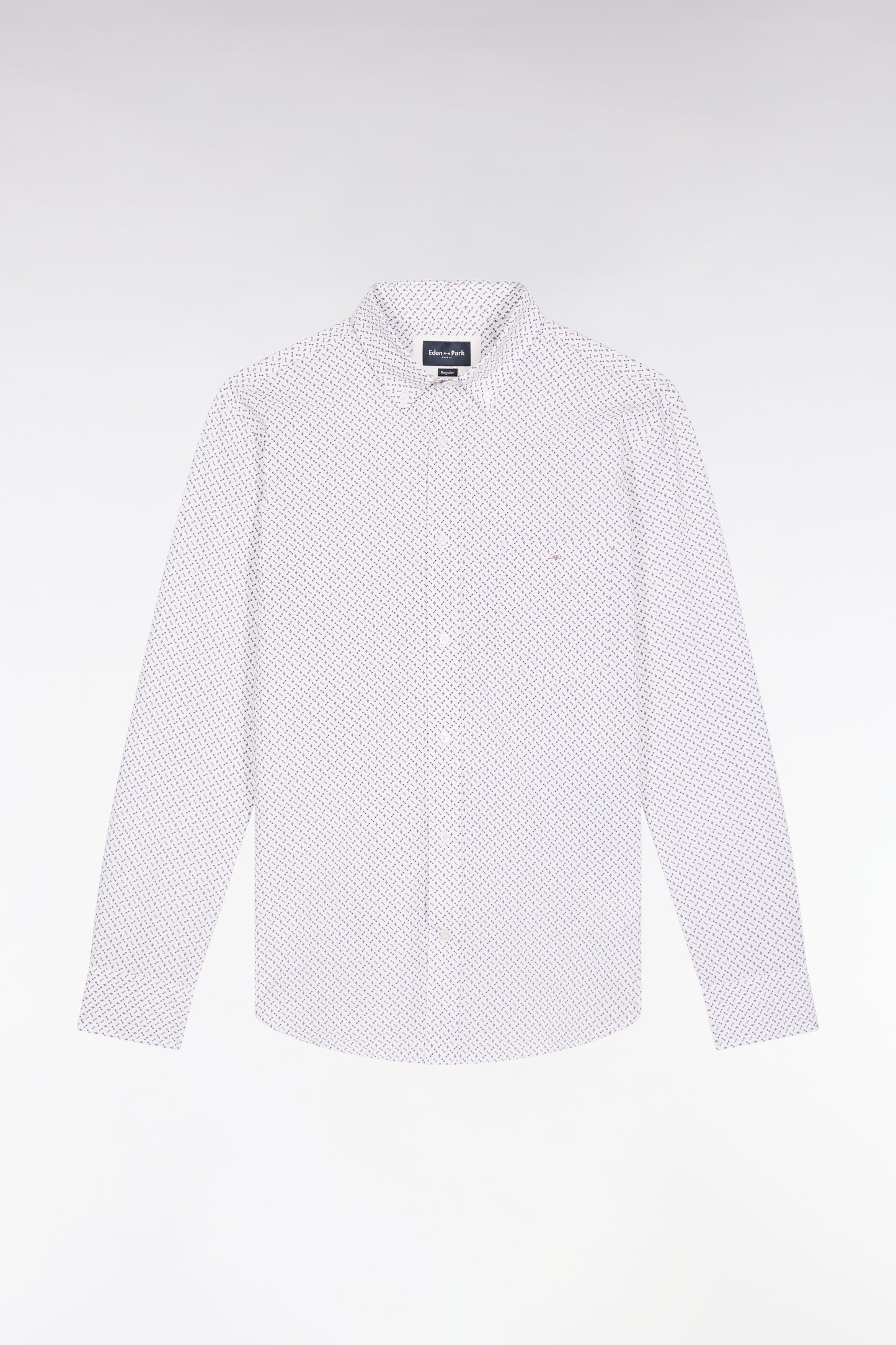 Chemise en coton blanc à micro-motifs nœuds papillon coupe droite