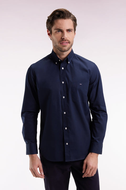 Chemise en coton marine à coudière imprimées coupe droite - Image 1