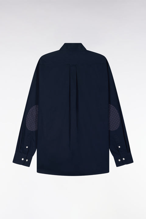 Navy cotton shirt with printed elbow patches, straight cut - Image 2