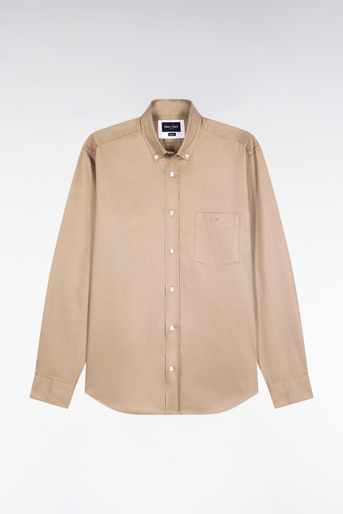 Beige piqué cotton shirt, straight cut - Image 2