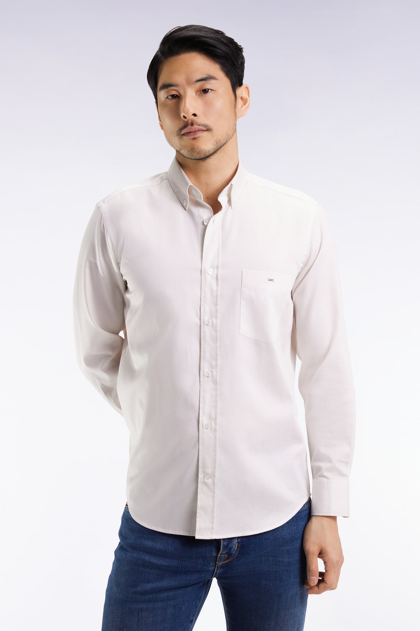 White piqué cotton shirt, straight cut