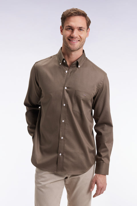 Khaki piqué cotton shirt, straight cut - Image 1