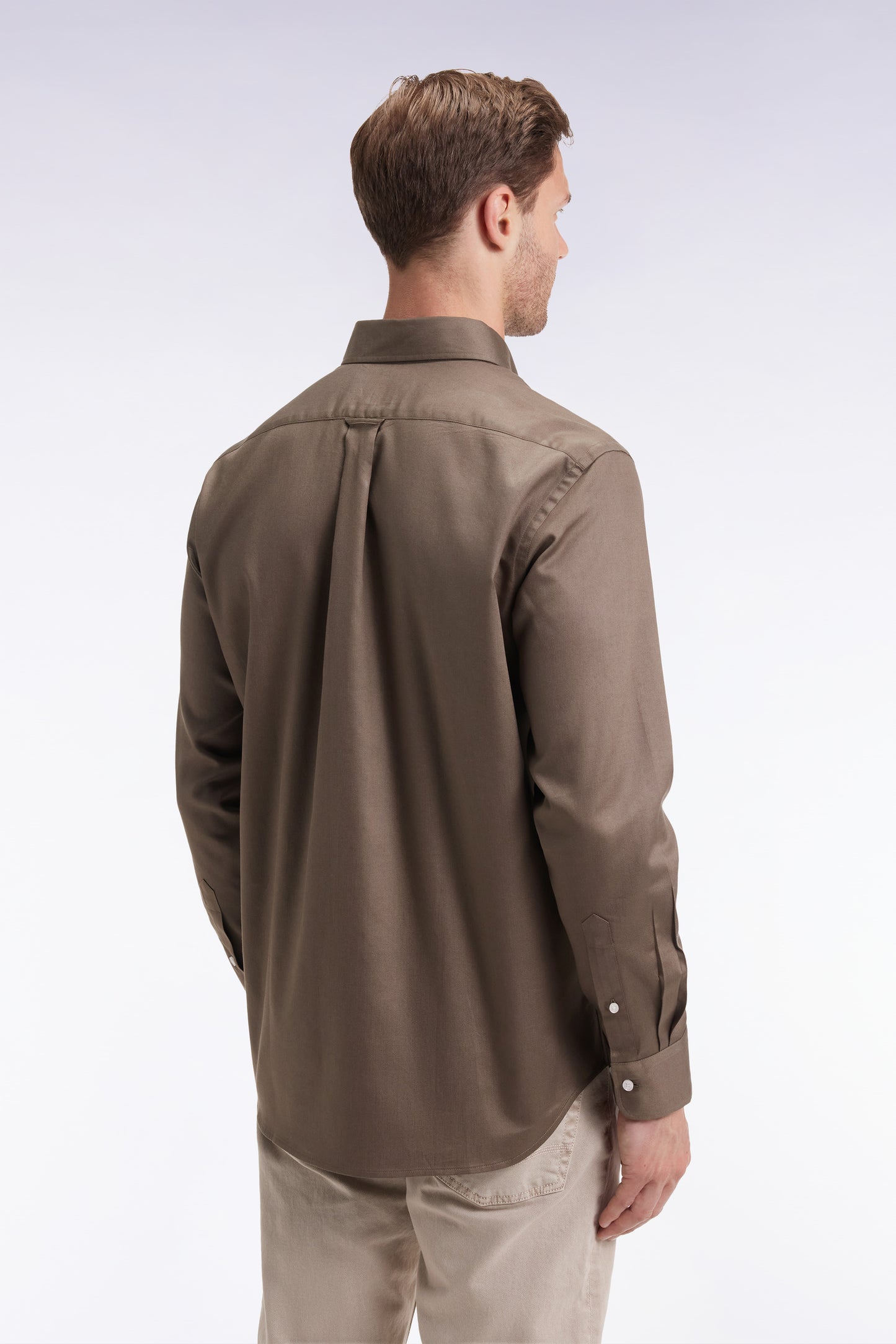 Khaki piqué cotton shirt, straight cut