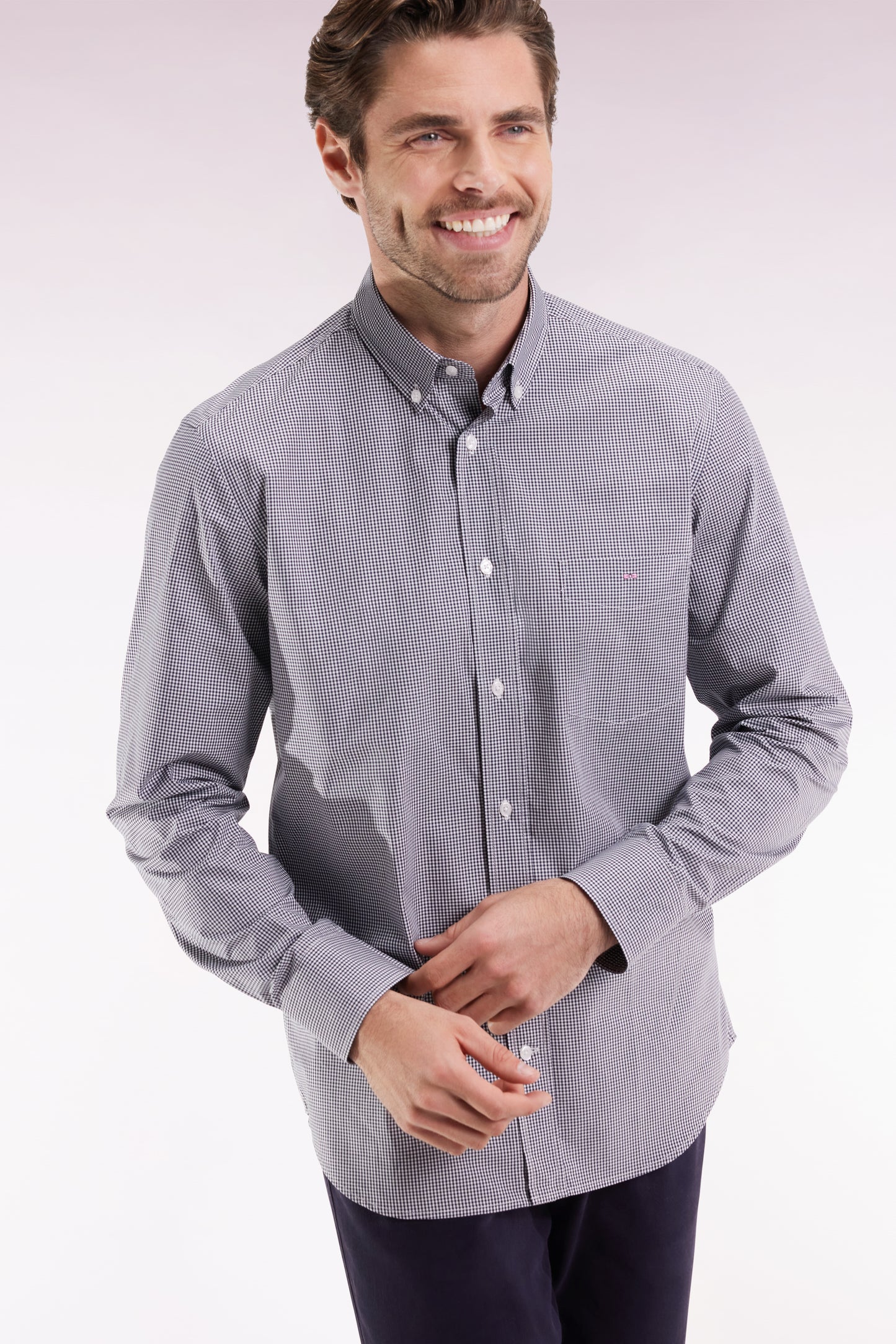 Chemise vichy en popeline de coton marine coupe droite