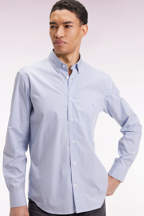Chemise vichy en popeline de coton bleue coupe droite - Image 1