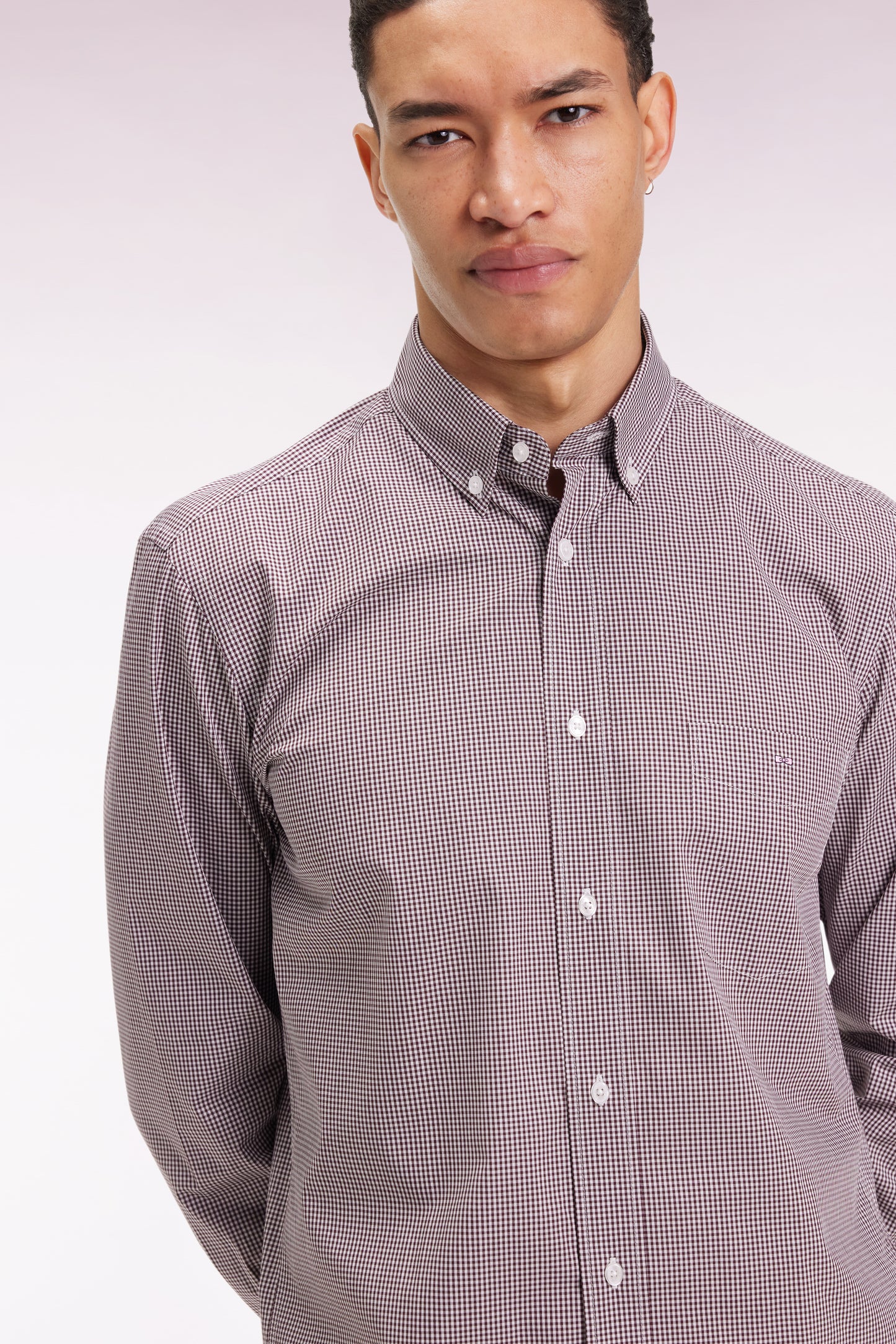 Chemise vichy en popeline de coton bordeaux coupe droite