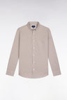 Chemise vichy en popeline de coton beige coupe droite