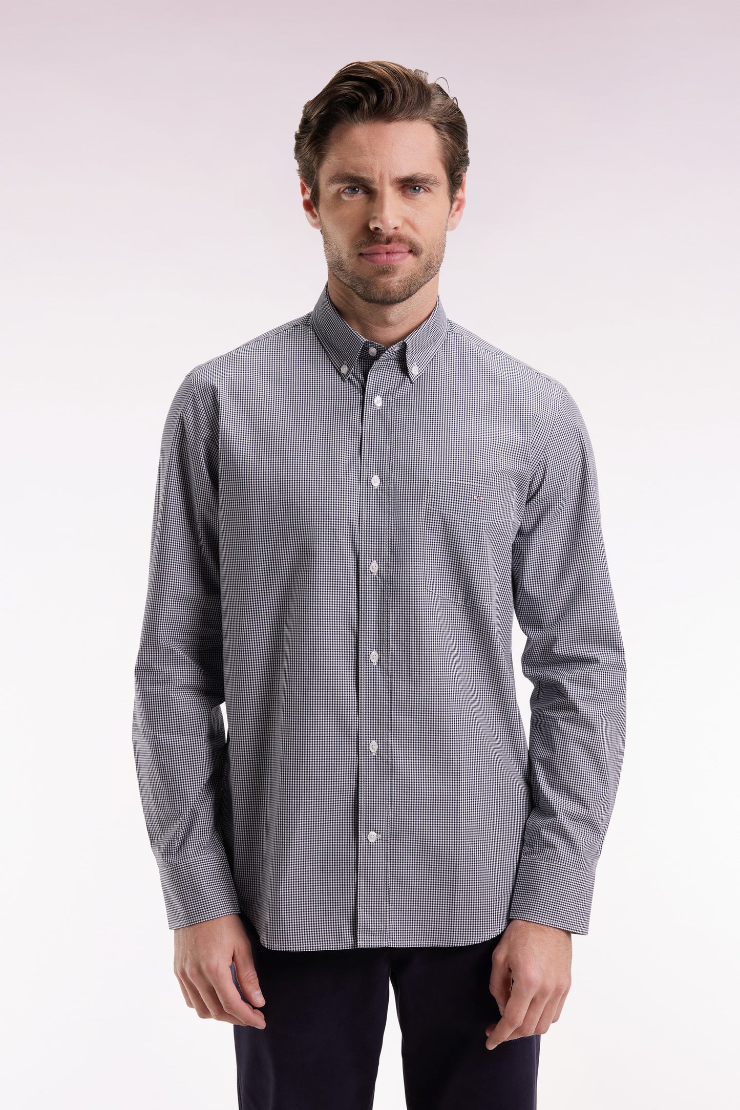 Chemise vichy en popeline de coton marine coupe droite