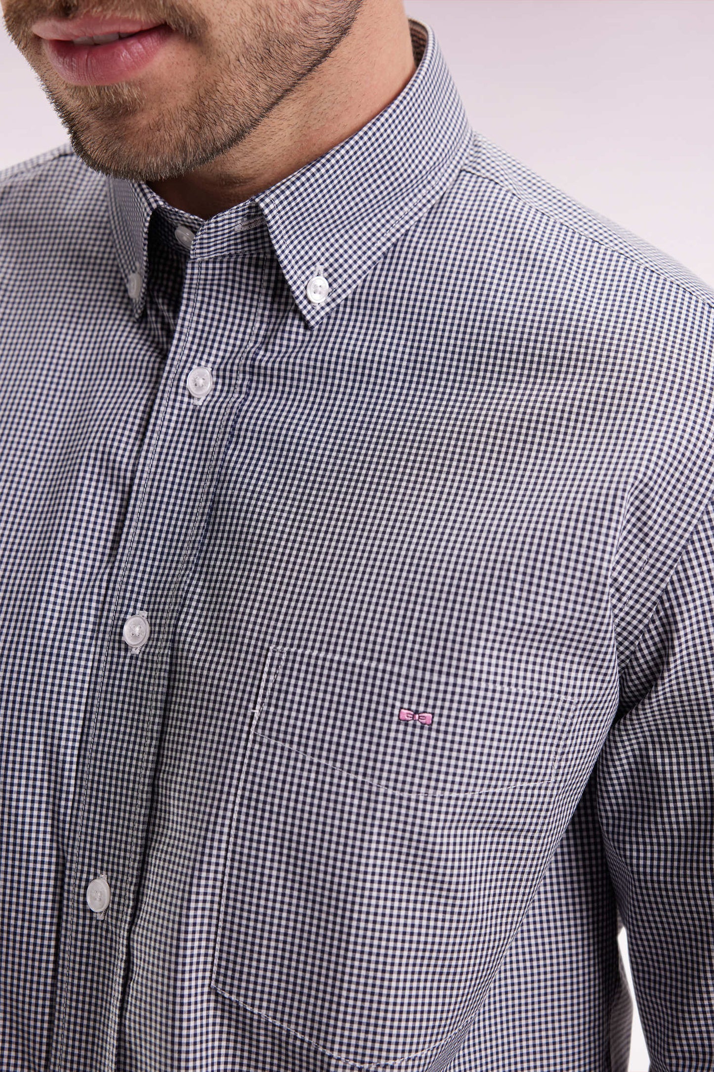 Chemise vichy en popeline de coton marine coupe droite