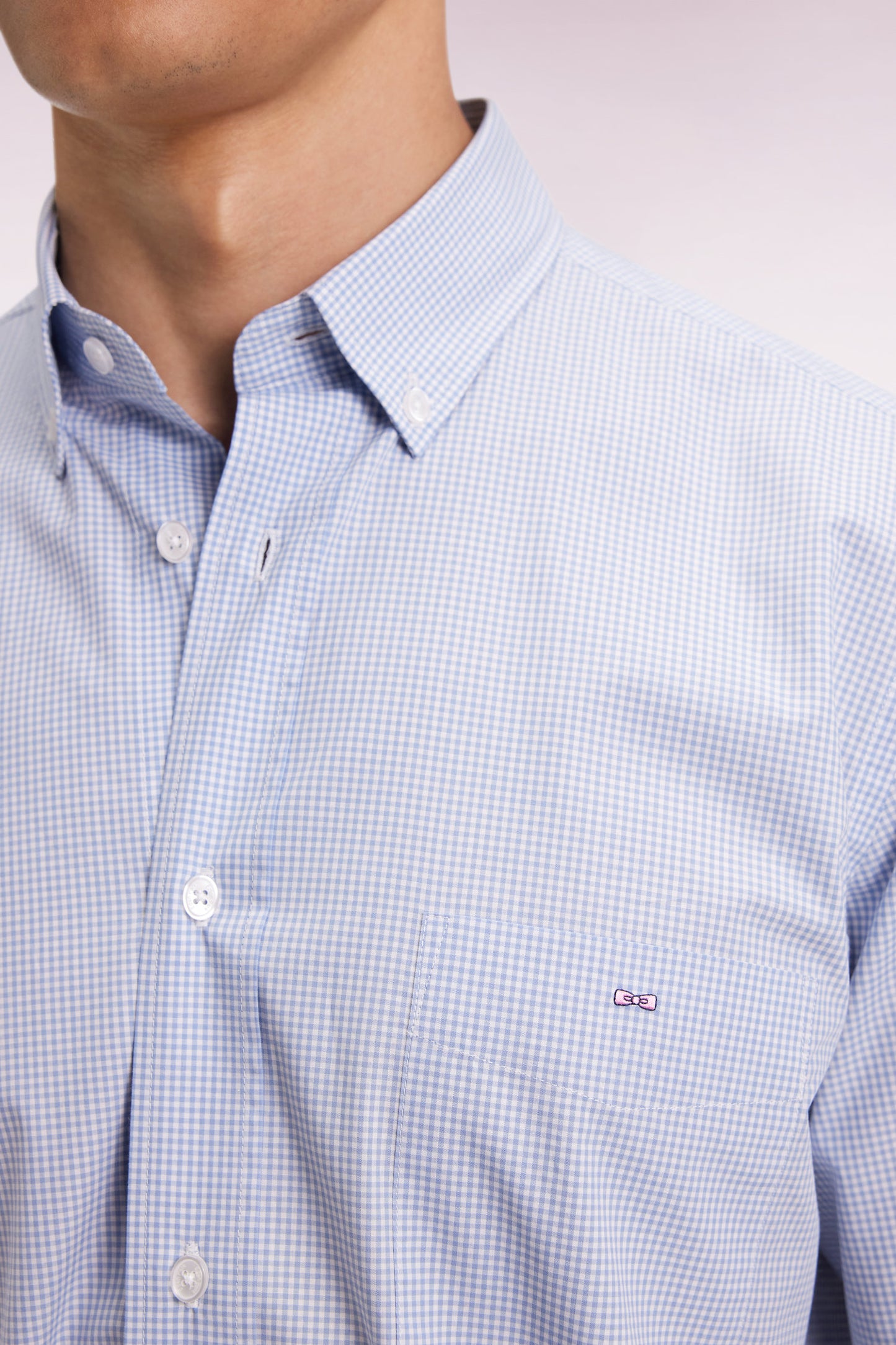 Chemise vichy en popeline de coton bleue coupe droite