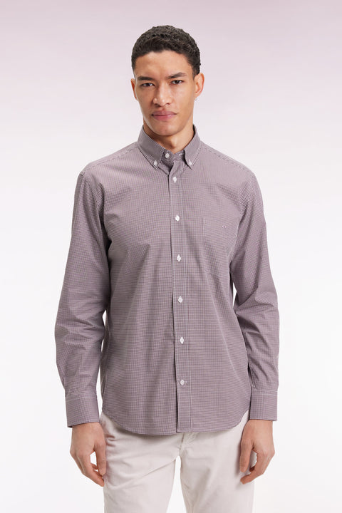 Chemise vichy en popeline de coton bordeaux coupe droite - Image 1