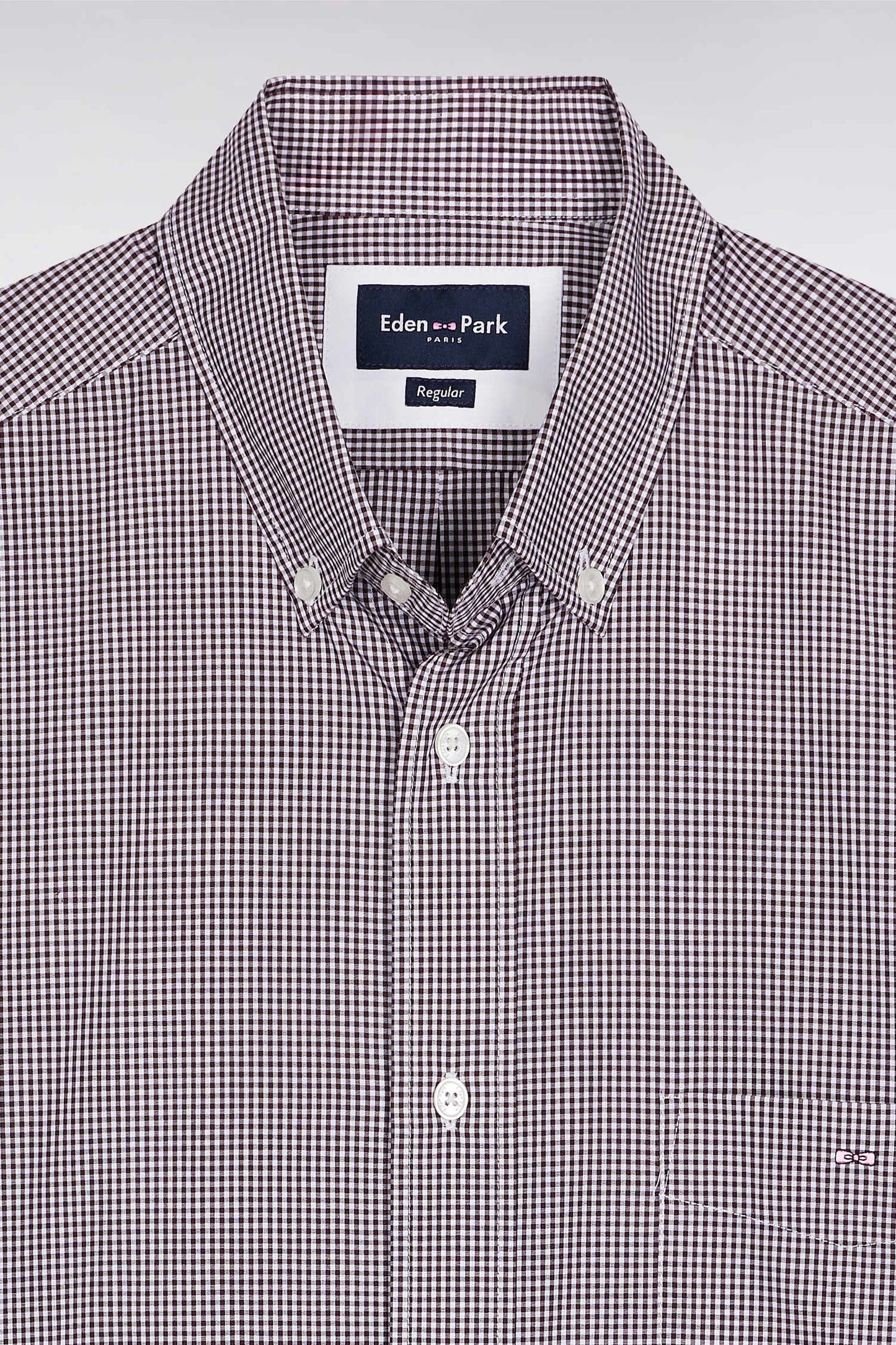 Chemise vichy en popeline de coton bordeaux coupe droite