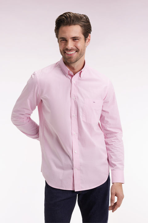 Chemise vichy en popeline de coton rose coupe droite - Image 3