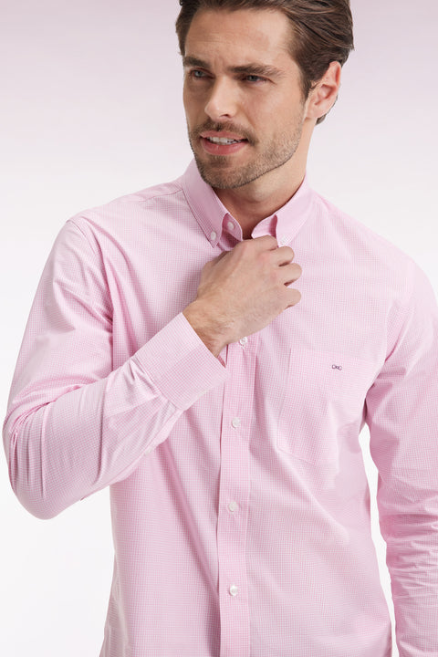 Chemise vichy en popeline de coton rose coupe droite - Image 1