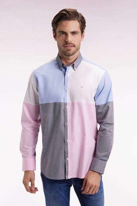 Chemise en coton à motif quatre couleurs coupe droite - Image 1