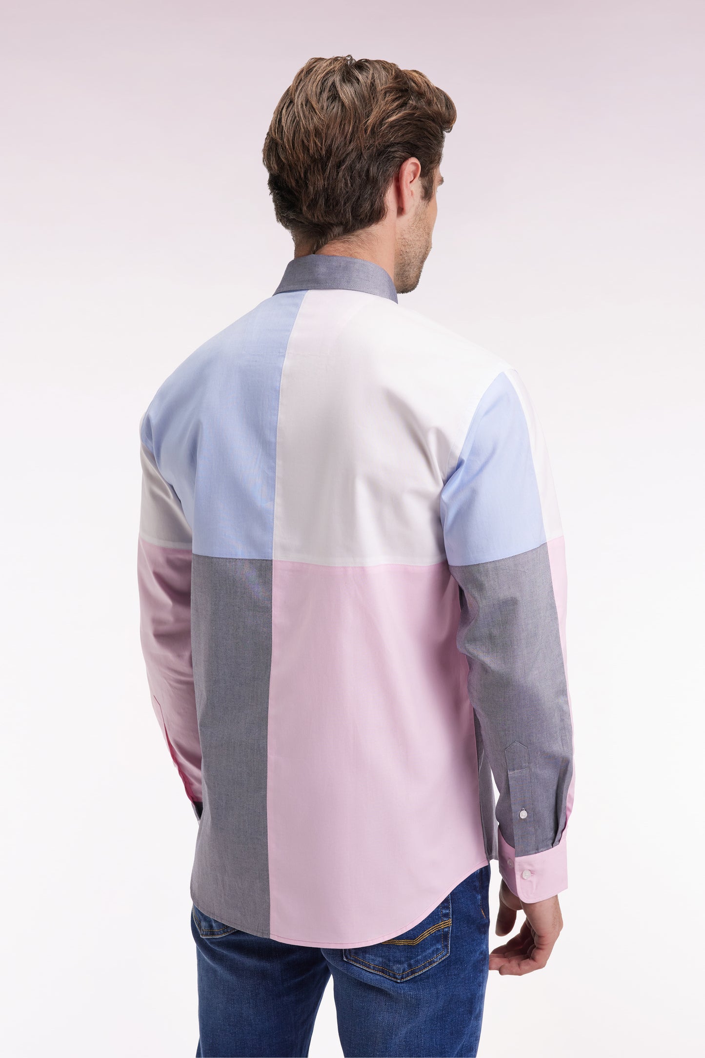 Chemise en coton à motif quatre couleurs coupe droite