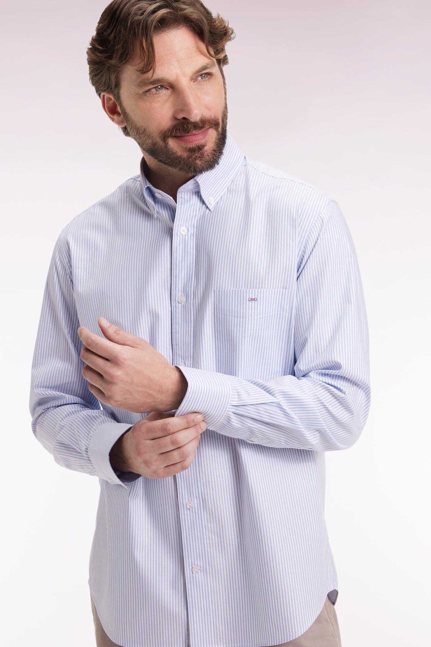 Chemise rayée en coton ciel coupe droite