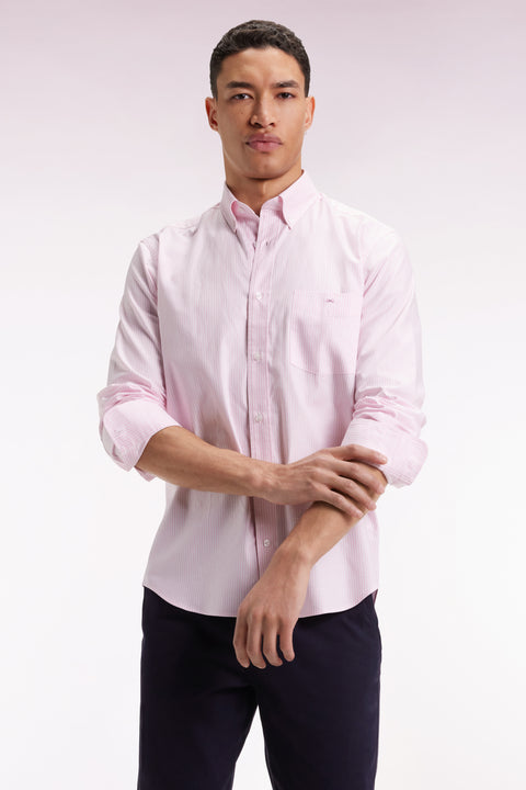 Pink cotton striped shirt, straight cut - Image 1