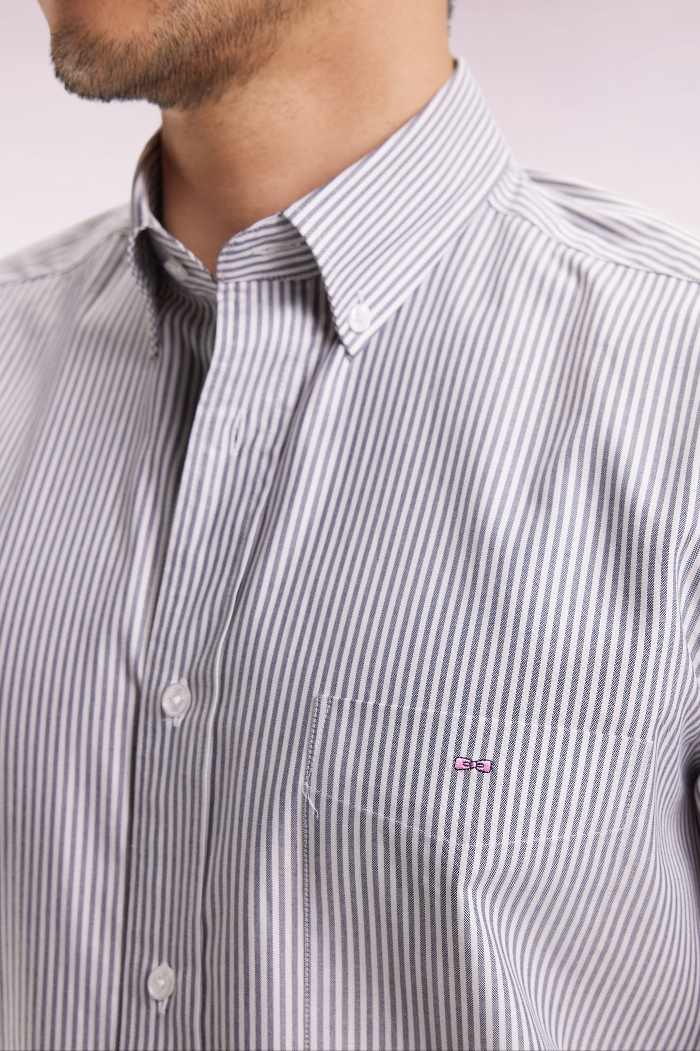 Navy cotton striped shirt, straight cut