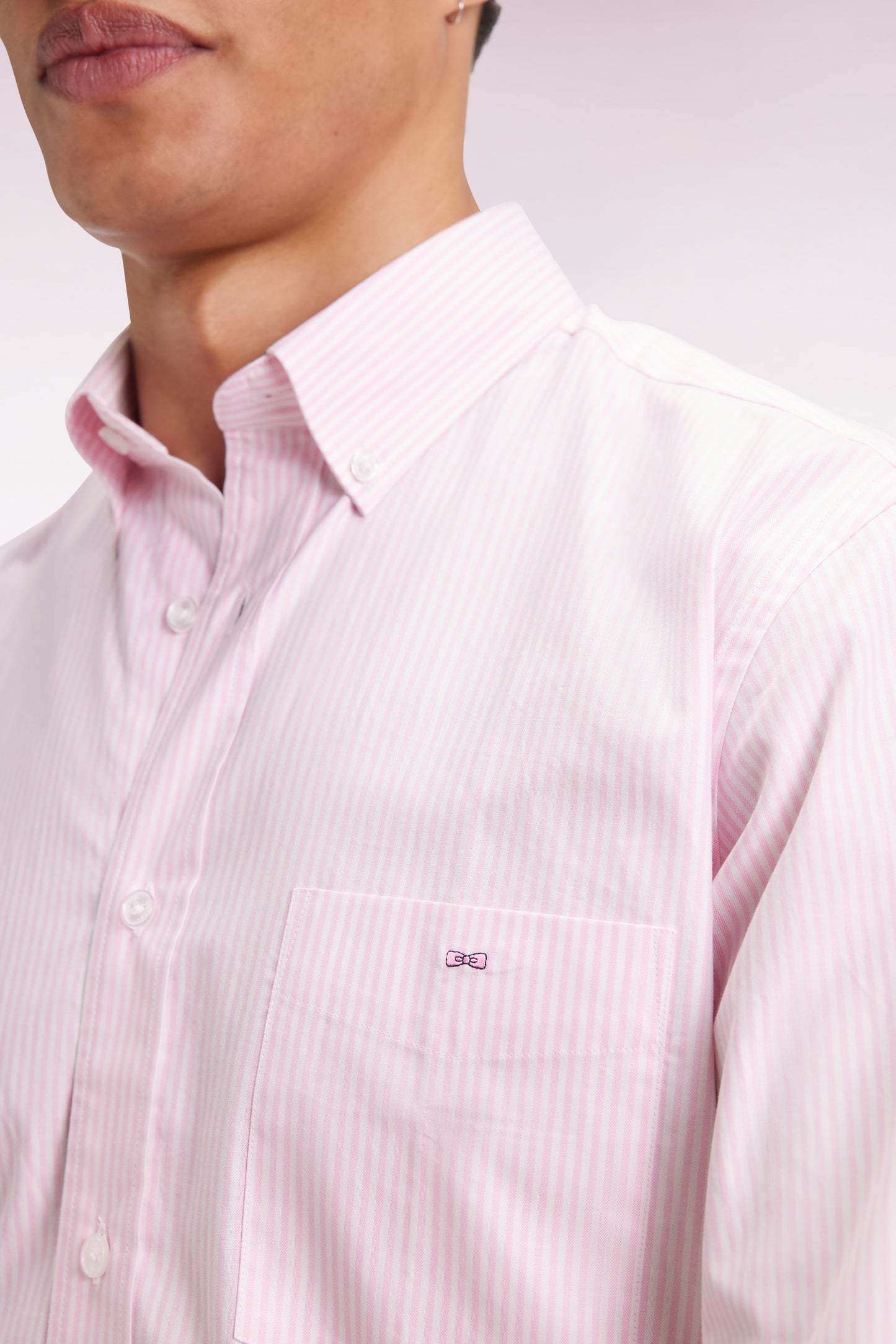 Pink cotton striped shirt, straight cut