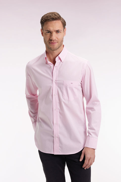 Chemise en coton rose à micro-motifs jacquard coupe droite - Image 1