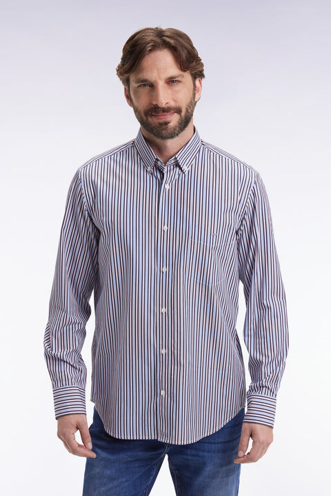 Navy cotton shirt with contrasting stripes, straight cut - Image 3