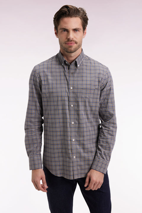 Beige cotton check shirt, straight cut - Image 3