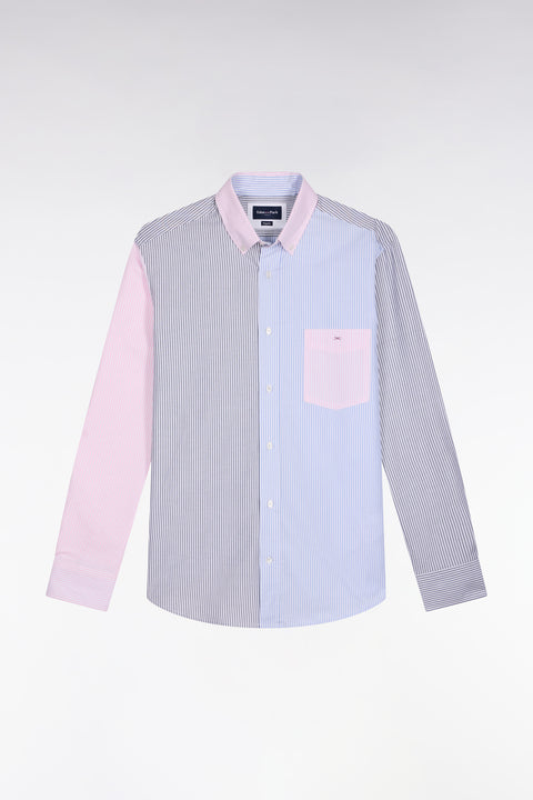 Three-color striped cotton twill shirt, straight cut - Image 2